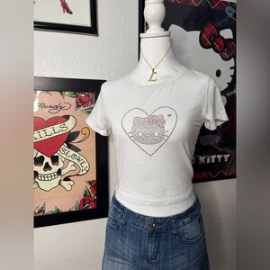 White Hello Kitty Rhinestone Baby Tee